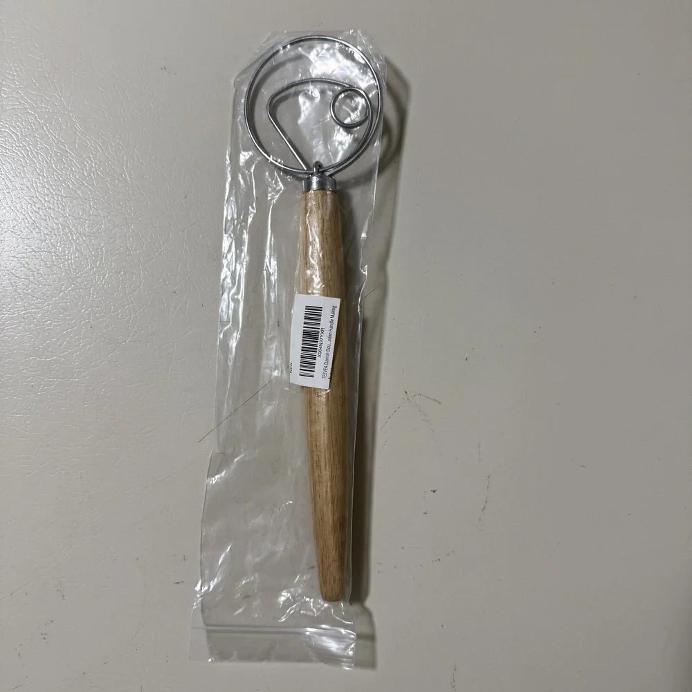 TEEVEA Danish Dough Whisk Stainless Steel Wooden Handle Bread Dough Mixer
